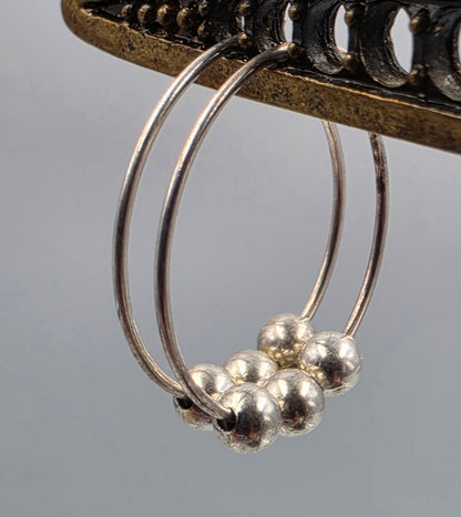 Sterling Silver Bead .75" Hoop Earrings