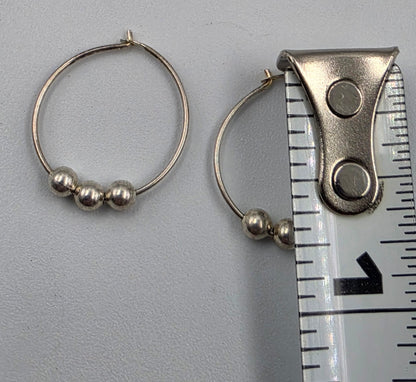Sterling Silver Bead .75" Hoop Earrings