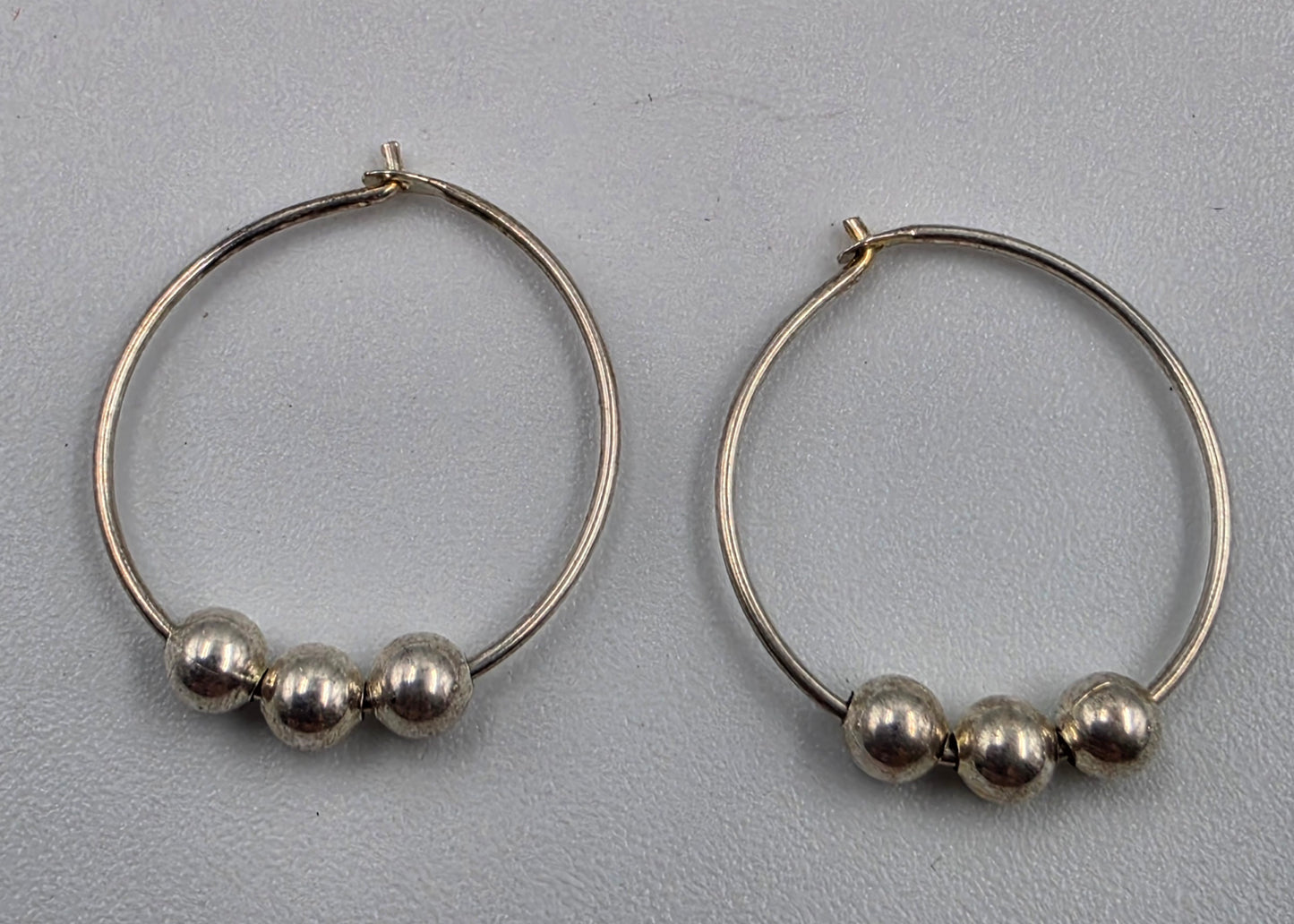 Sterling Silver Bead .75" Hoop Earrings