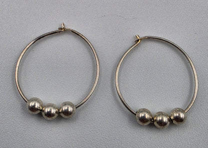Sterling Silver Bead .75" Hoop Earrings