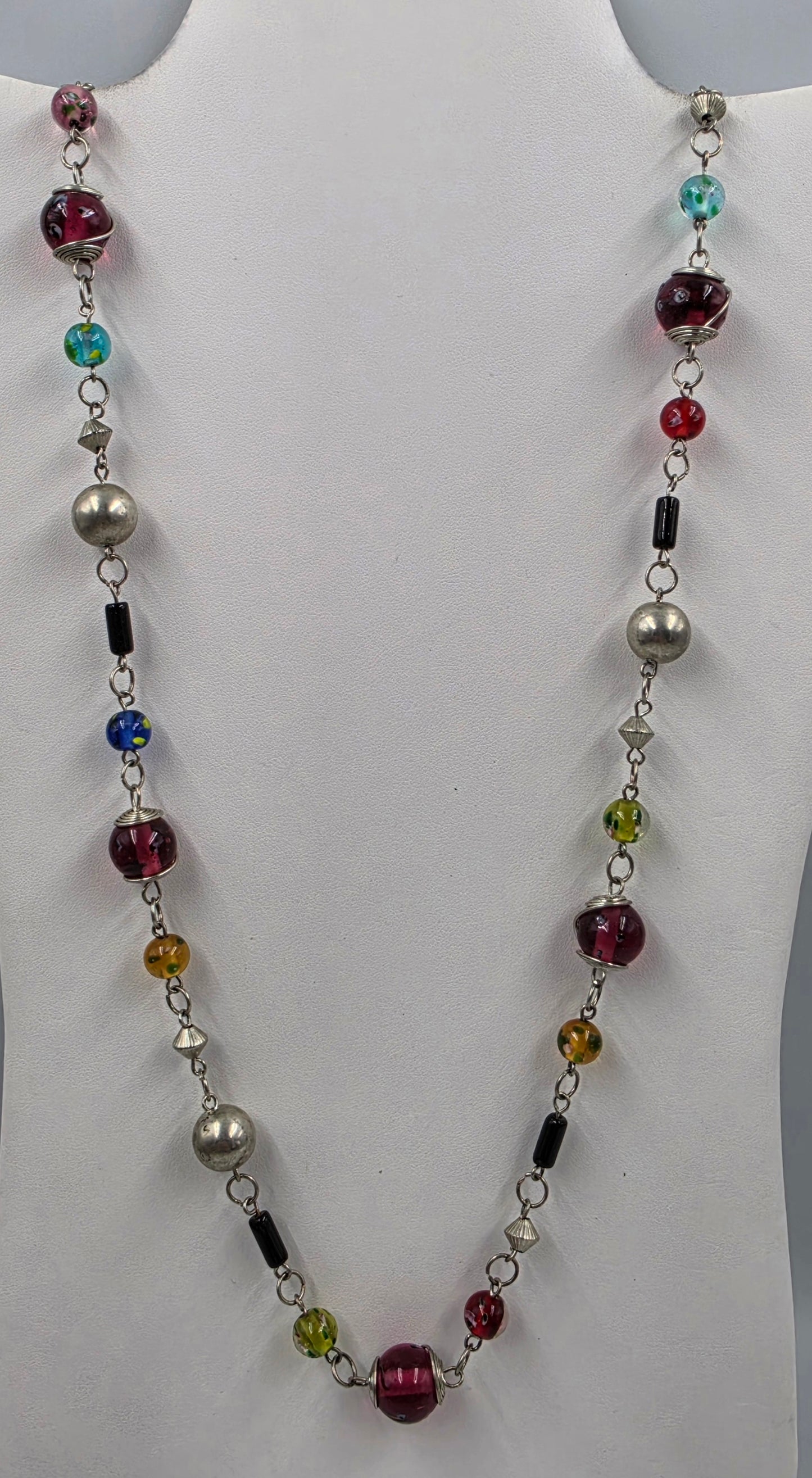 36"-39" Art Glass/Silver Tone Multi Bead Necklace