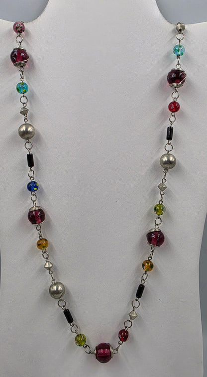 36"-39" Art Glass/Silver Tone Multi Bead Necklace