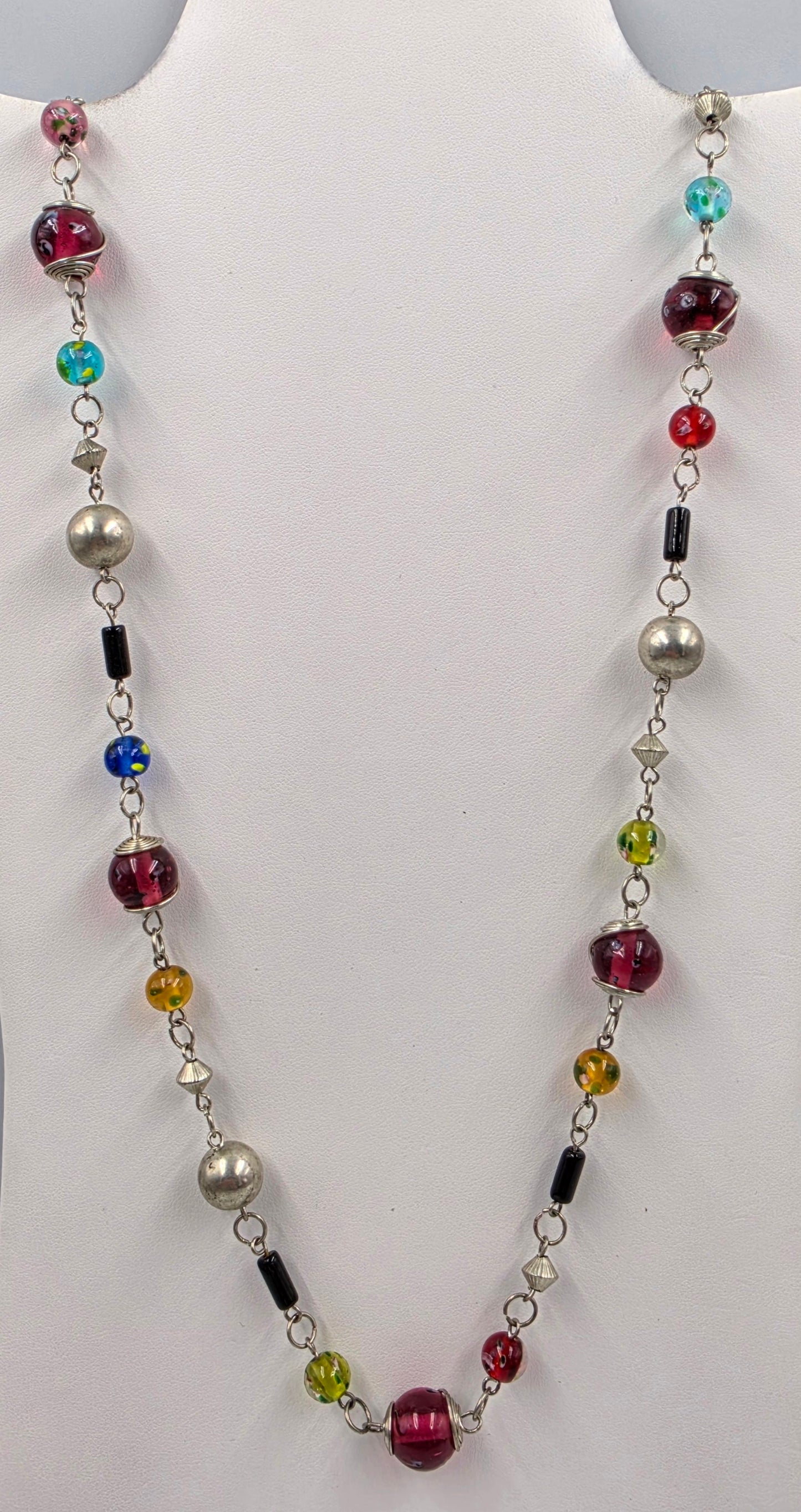 36"-39" Art Glass/Silver Tone Multi Bead Necklace