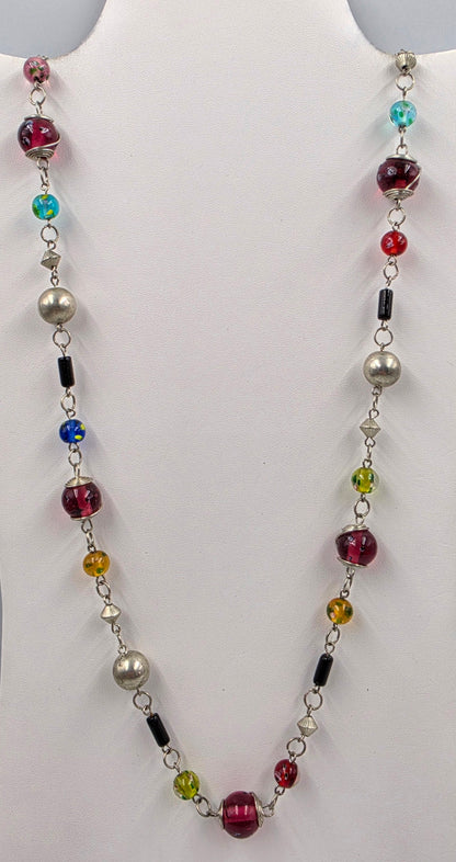 36"-39" Art Glass/Silver Tone Multi Bead Necklace