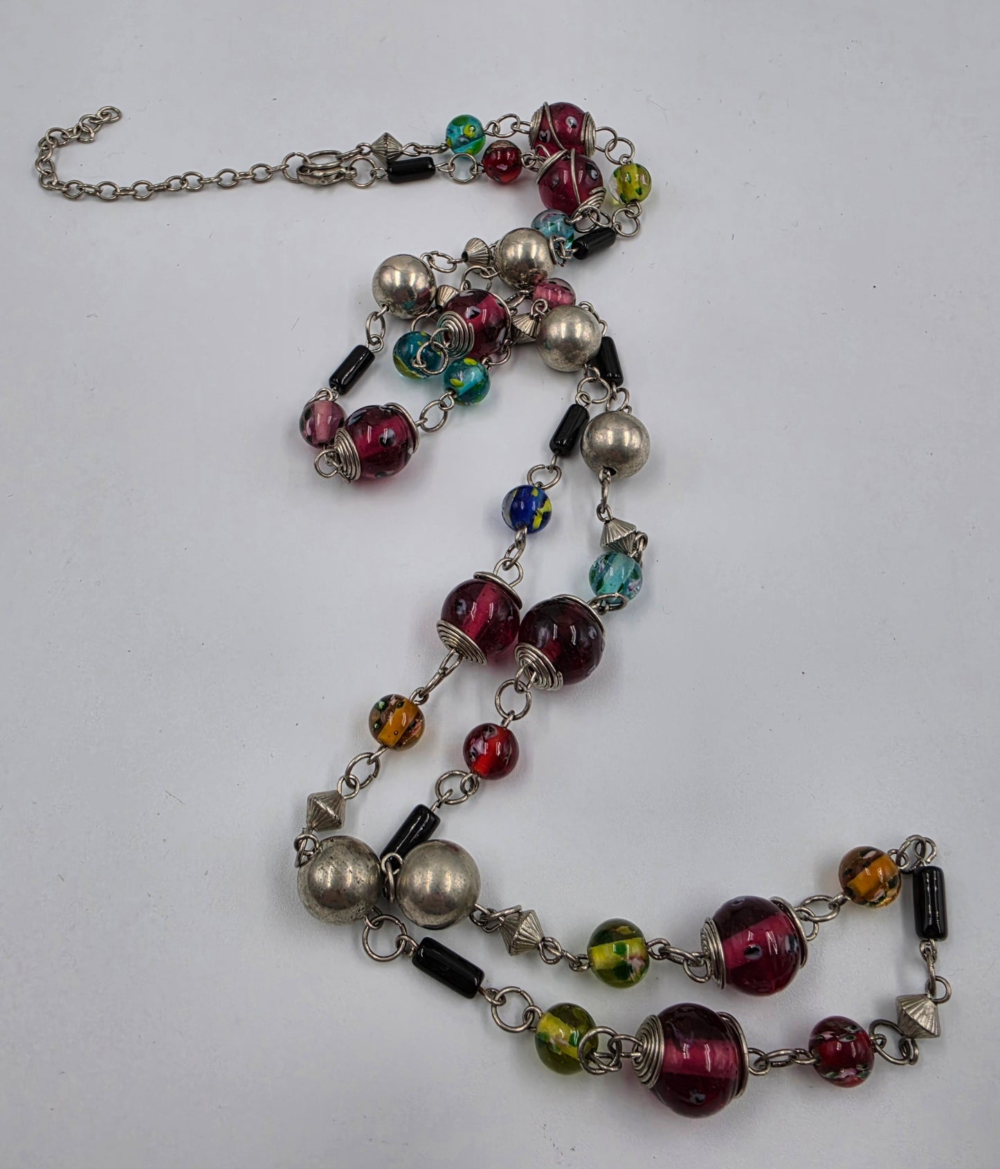 36"-39" Art Glass/Silver Tone Multi Bead Necklace