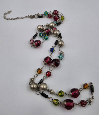 36"-39" Art Glass/Silver Tone Multi Bead Necklace