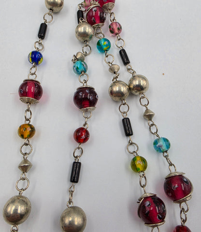 36"-39" Art Glass/Silver Tone Multi Bead Necklace