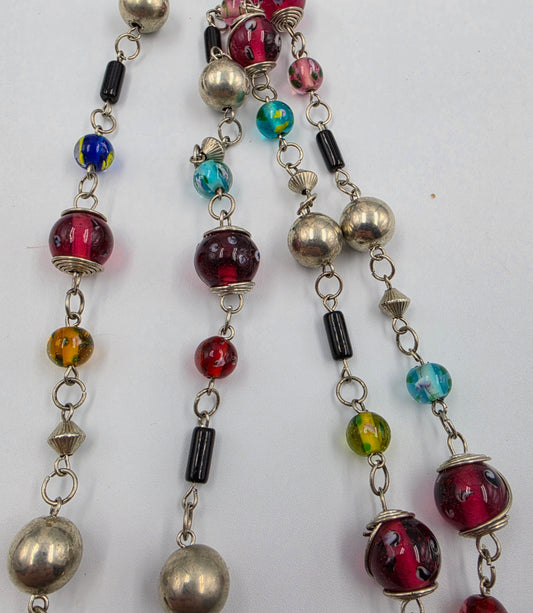36"-39" Art Glass/Silver Tone Multi Bead Necklace