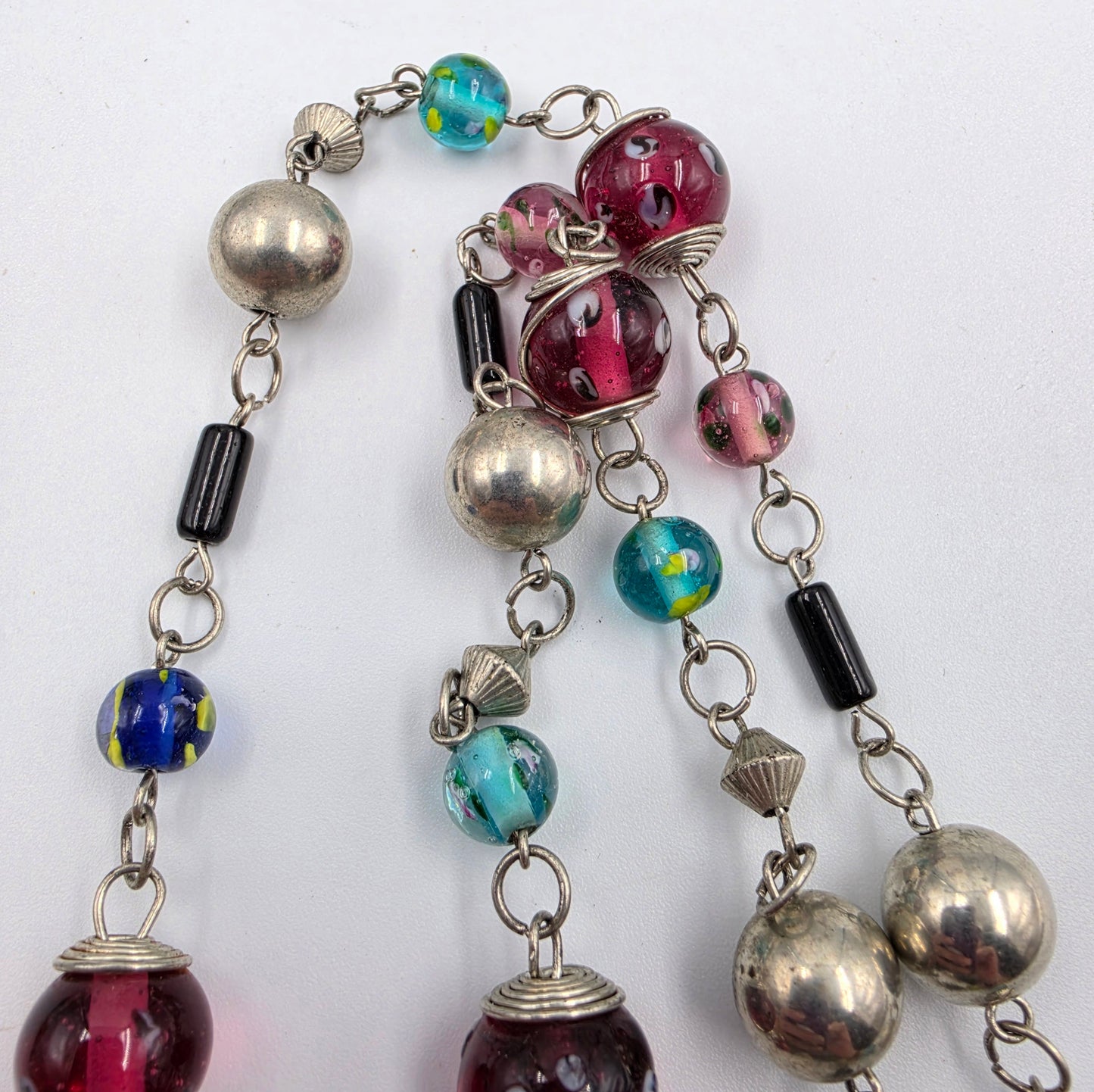 36"-39" Art Glass/Silver Tone Multi Bead Necklace