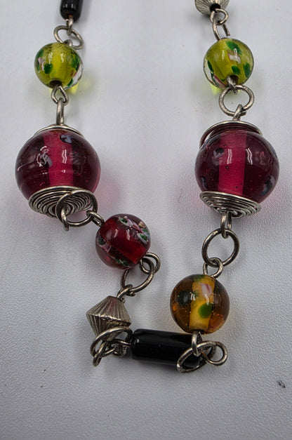 36"-39" Art Glass/Silver Tone Multi Bead Necklace