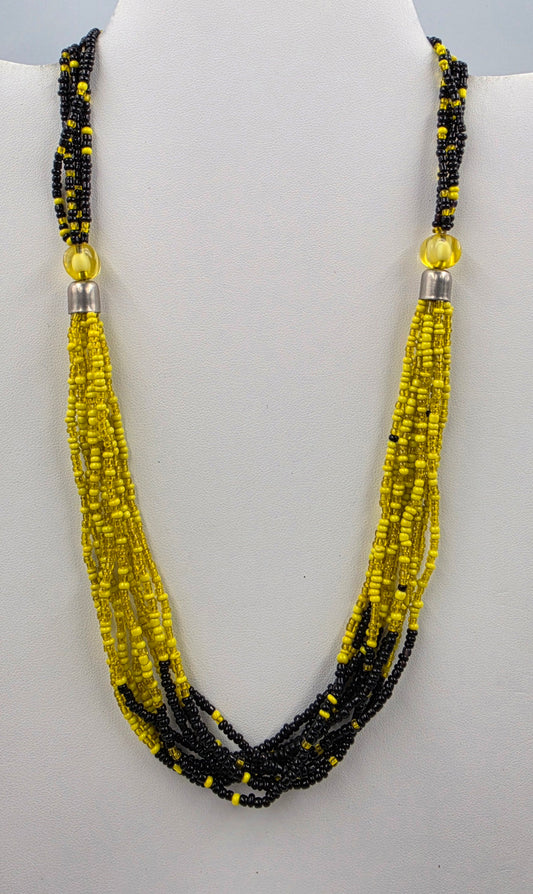 20" Yellow/Black Multi Layered Seed Bead Necklace