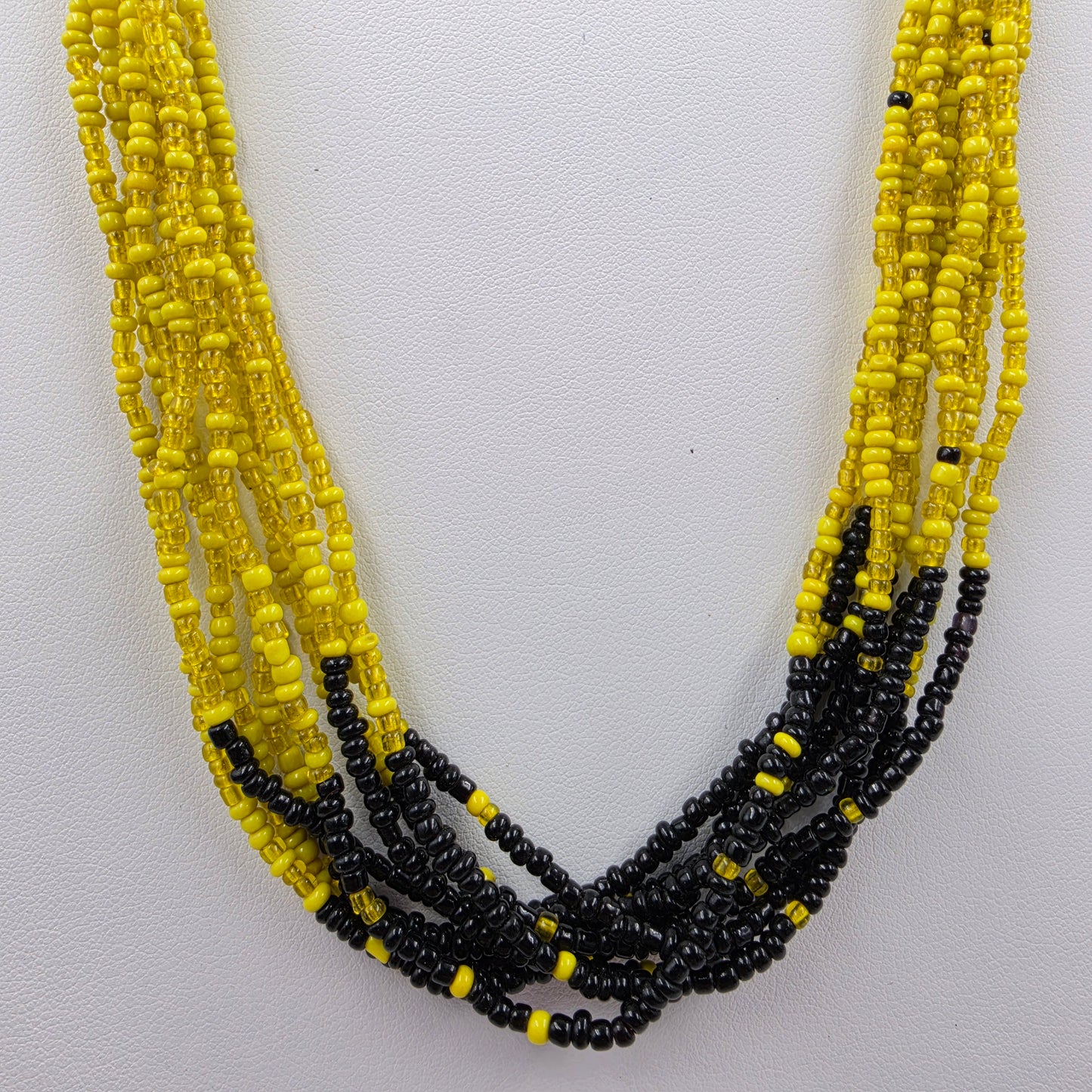 20" Yellow/Black Multi Layered Seed Bead Necklace