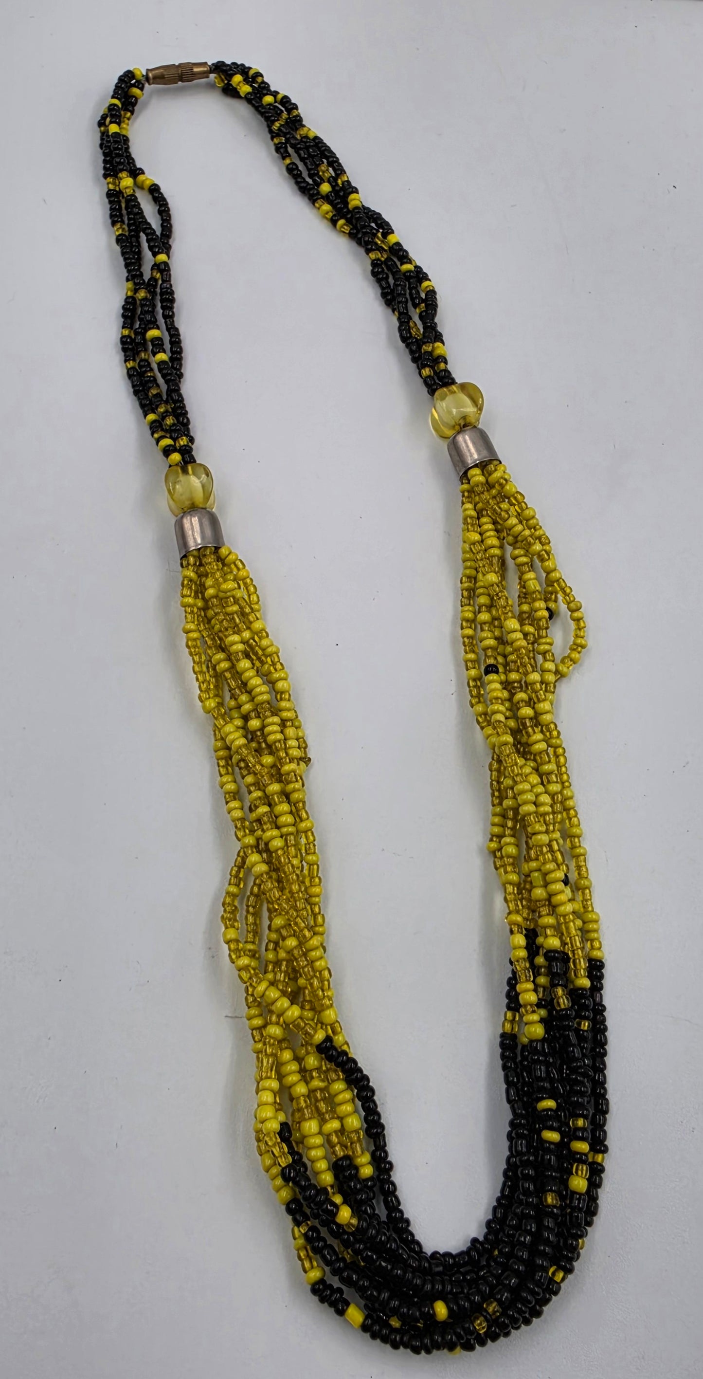 20" Yellow/Black Multi Layered Seed Bead Necklace