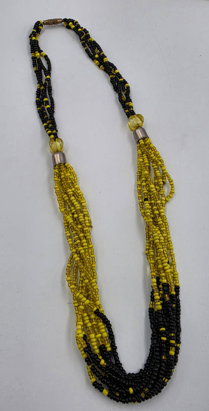 20" Yellow/Black Multi Layered Seed Bead Necklace