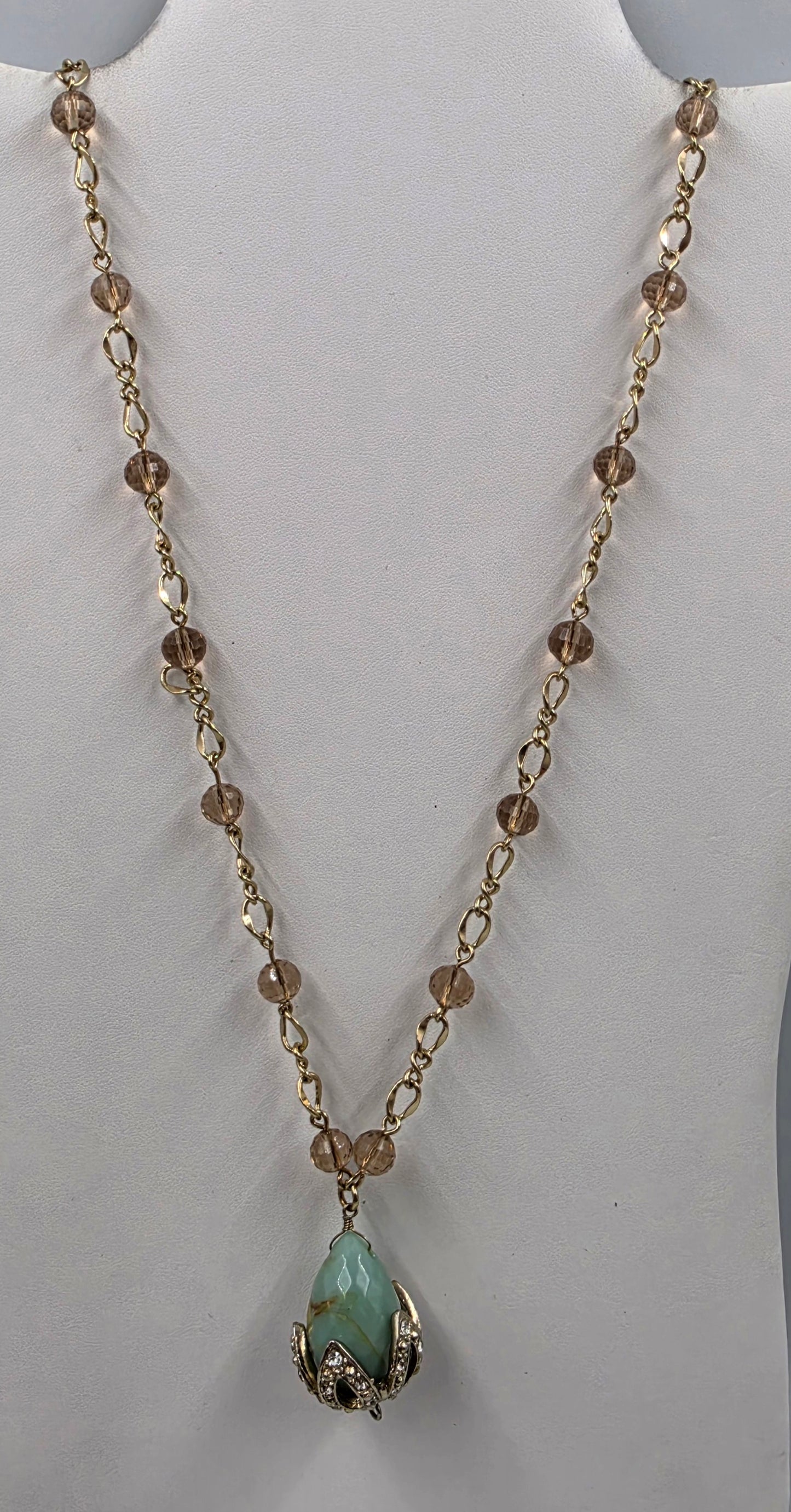 33"-36" Gold Tone/Acrylic Turquoise/Pink Bead Necklace
