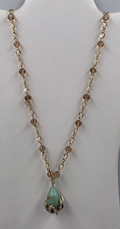 33"-36" Gold Tone/Acrylic Turquoise/Pink Bead Necklace