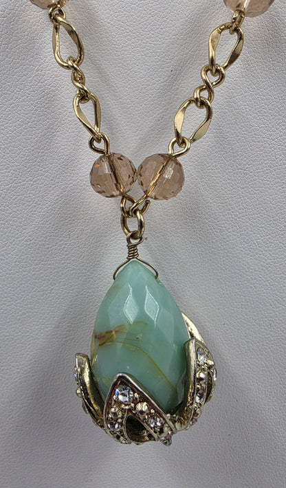 33"-36" Gold Tone/Acrylic Turquoise/Pink Bead Necklace