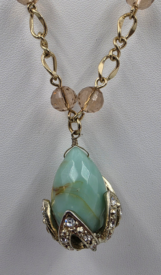 33"-36" Gold Tone/Acrylic Turquoise/Pink Bead Necklace