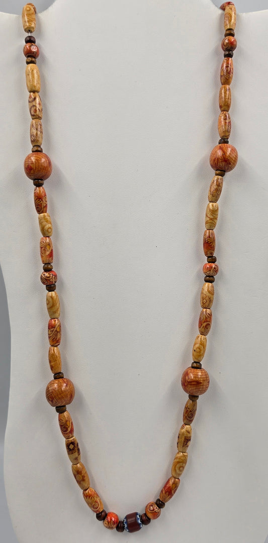 36" Hand Painted Wooden Bead Necklace