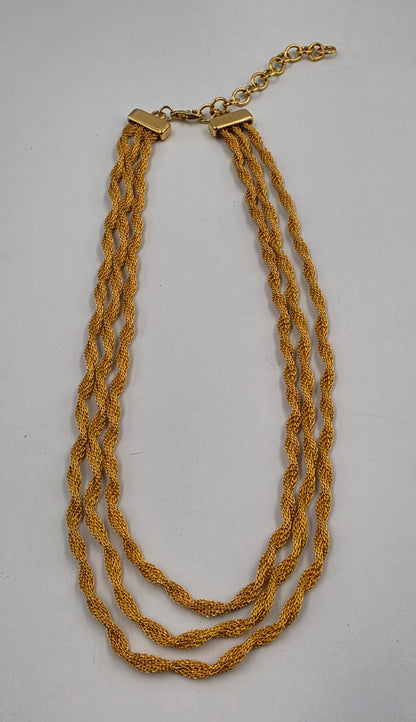 17"-20" Bright Gold Tone Twist Triple Layer Necklace