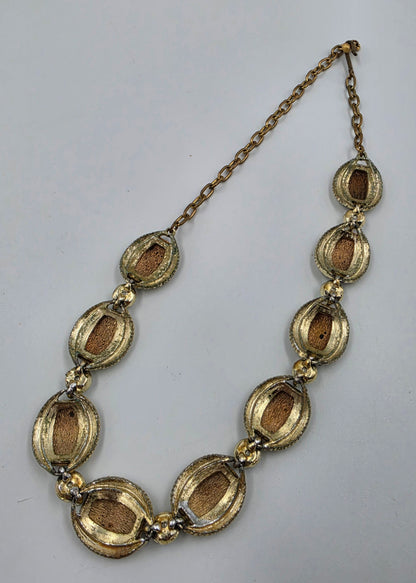 17" Gold Tone/Aurora Borealis Rhinestone Panel Necklace