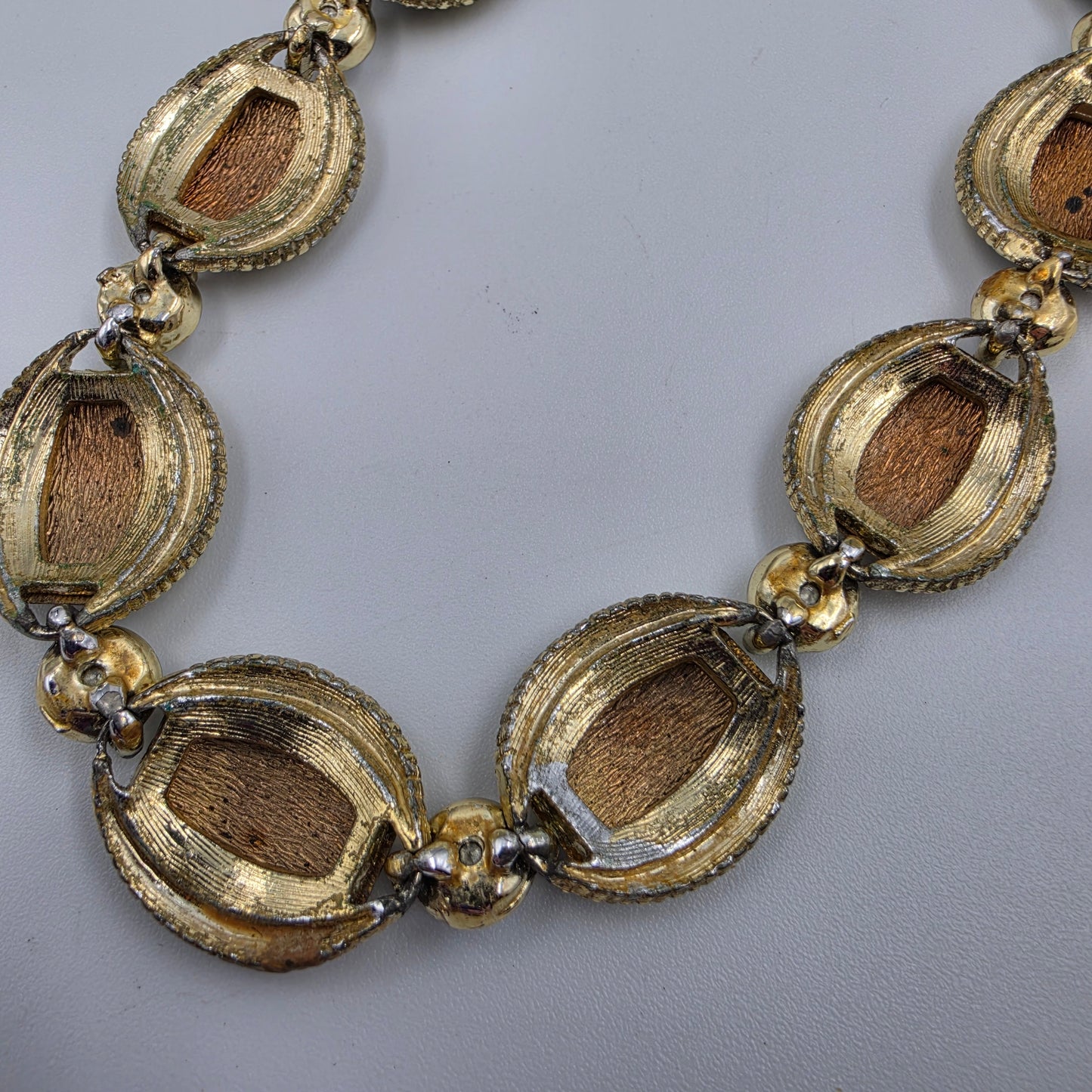 17" Gold Tone/Aurora Borealis Rhinestone Panel Necklace