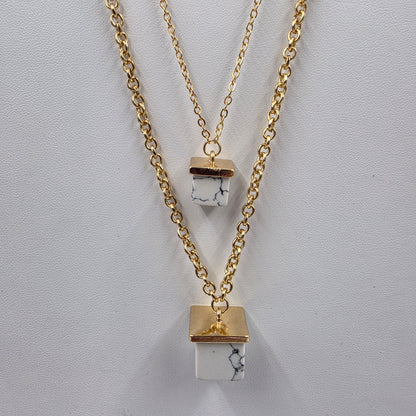 ARTIK LADY 20"-22" Gold Tone/Acrylic White Buffalo Square Stone Double Pendant Necklace