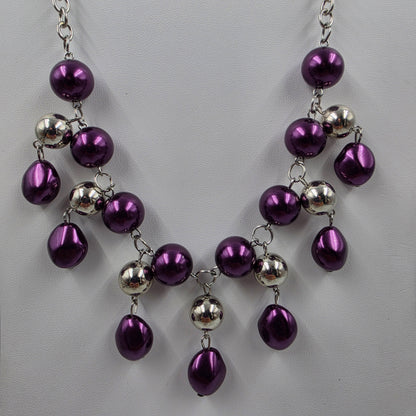 19"-21.5" Purple/Silver Dangle Bead Necklace