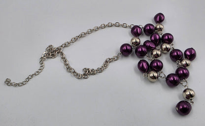 19"-21.5" Purple/Silver Dangle Bead Necklace