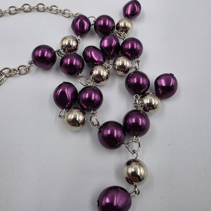 19"-21.5" Purple/Silver Dangle Bead Necklace