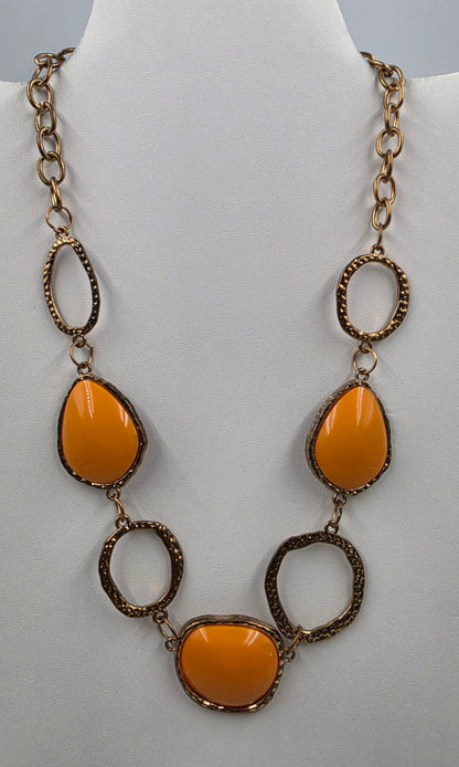 19.5" Gold Tone/Orange Acrylic Stone Necklace