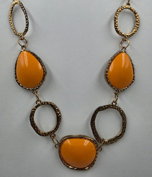 19.5" Gold Tone/Orange Acrylic Stone Necklace