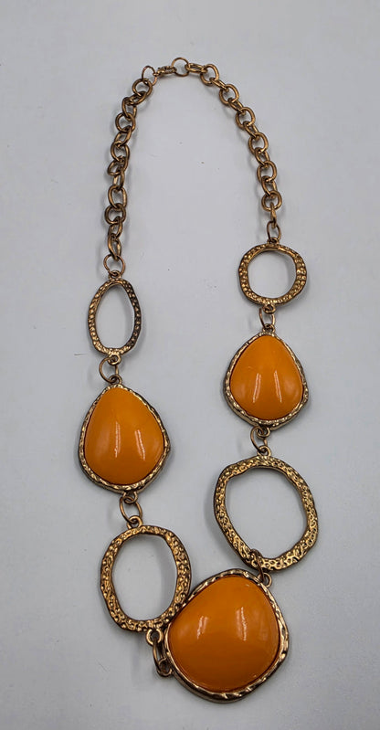 19.5" Gold Tone/Orange Acrylic Stone Necklace