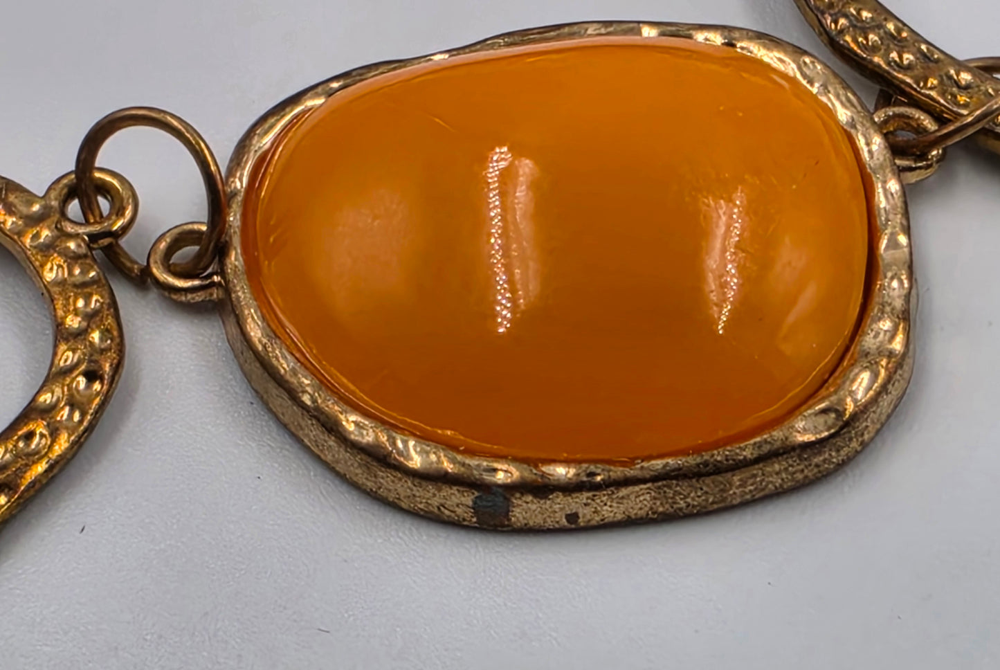 19.5" Gold Tone/Orange Acrylic Stone Necklace