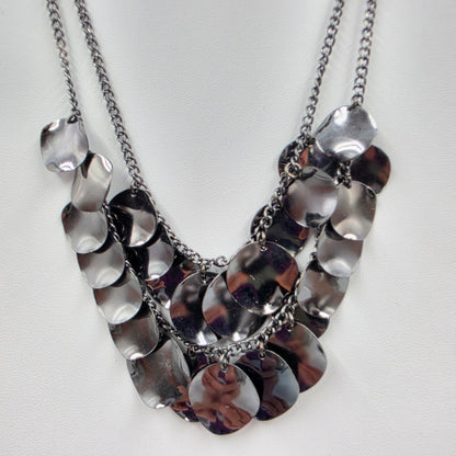 16"-19.5" Gunmetal Gray Disk Dangle Charm Double Layer Necklace