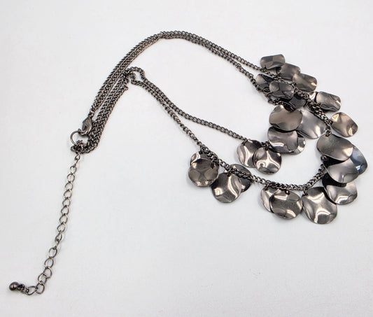 16"-19.5" Gunmetal Gray Disk Dangle Charm Double Layer Necklace