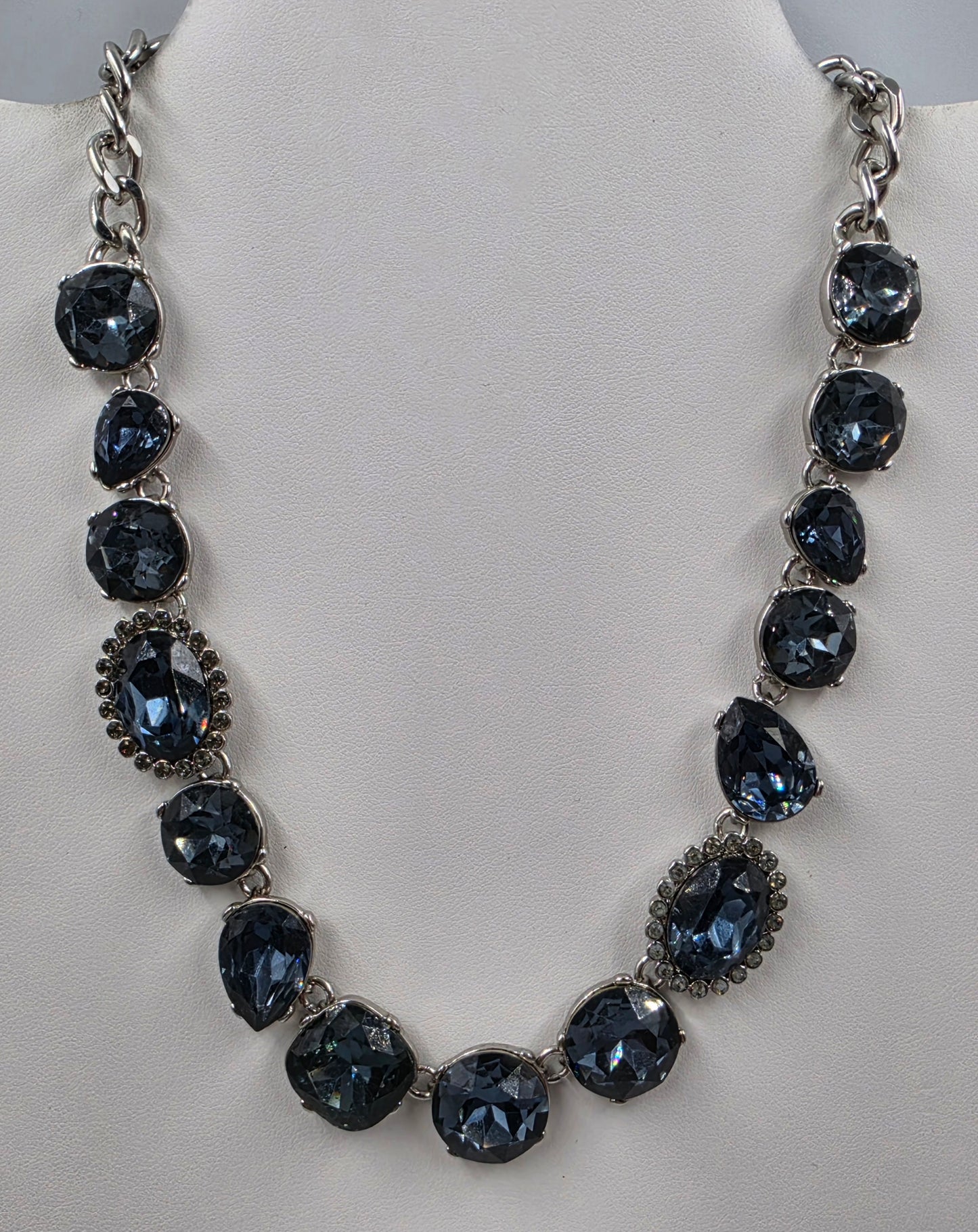 SIMPLY VERA WANG 17"-20" Ocean Blue Rhinestone/Silver Tone Chain Necklace