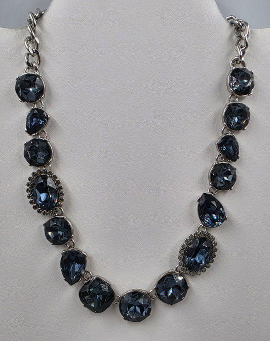 SIMPLY VERA WANG 17"-20" Ocean Blue Rhinestone/Silver Tone Chain Necklace