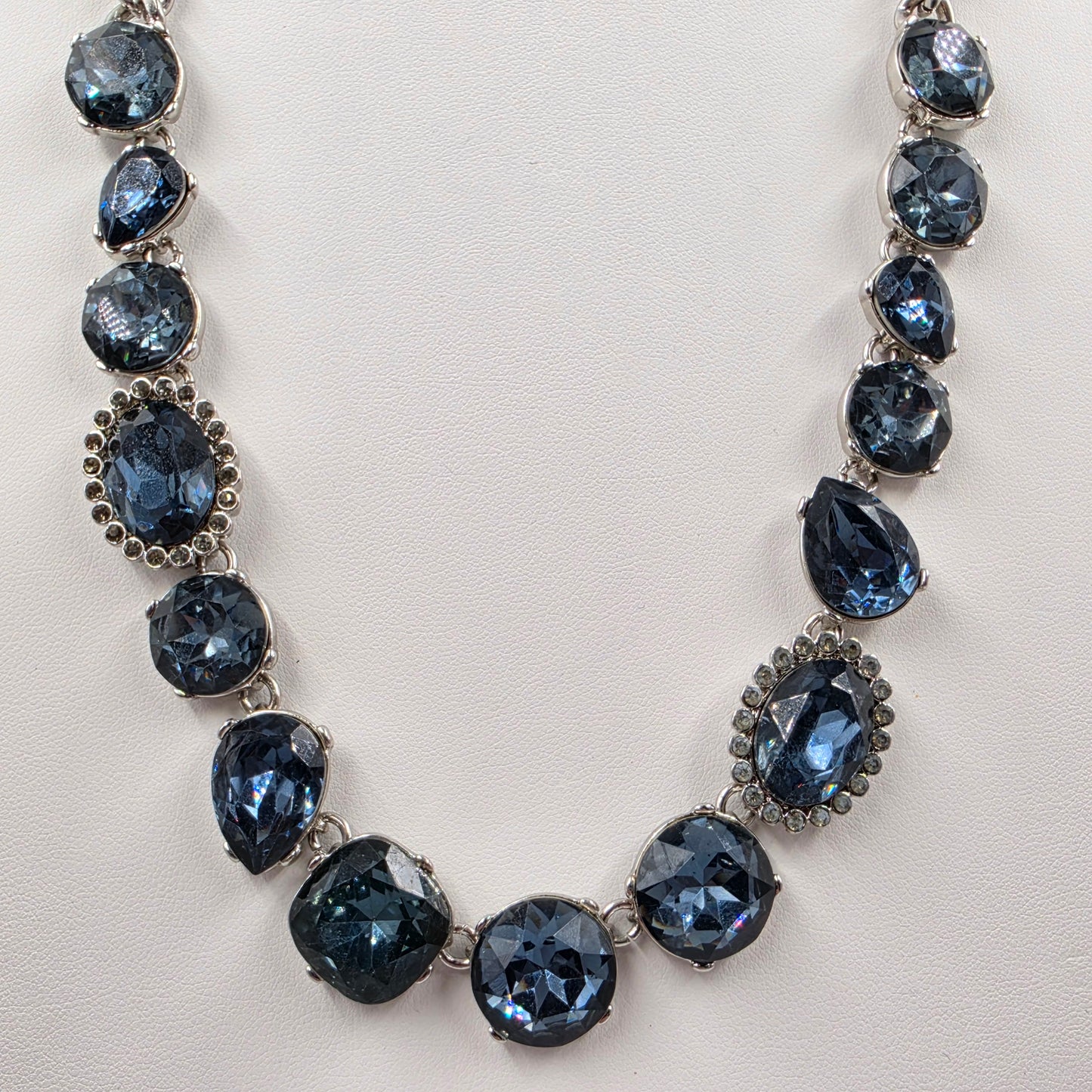 SIMPLY VERA WANG 17"-20" Ocean Blue Rhinestone/Silver Tone Chain Necklace