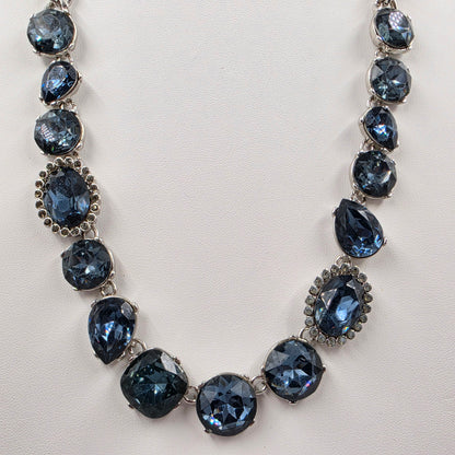 SIMPLY VERA WANG 17"-20" Ocean Blue Rhinestone/Silver Tone Chain Necklace
