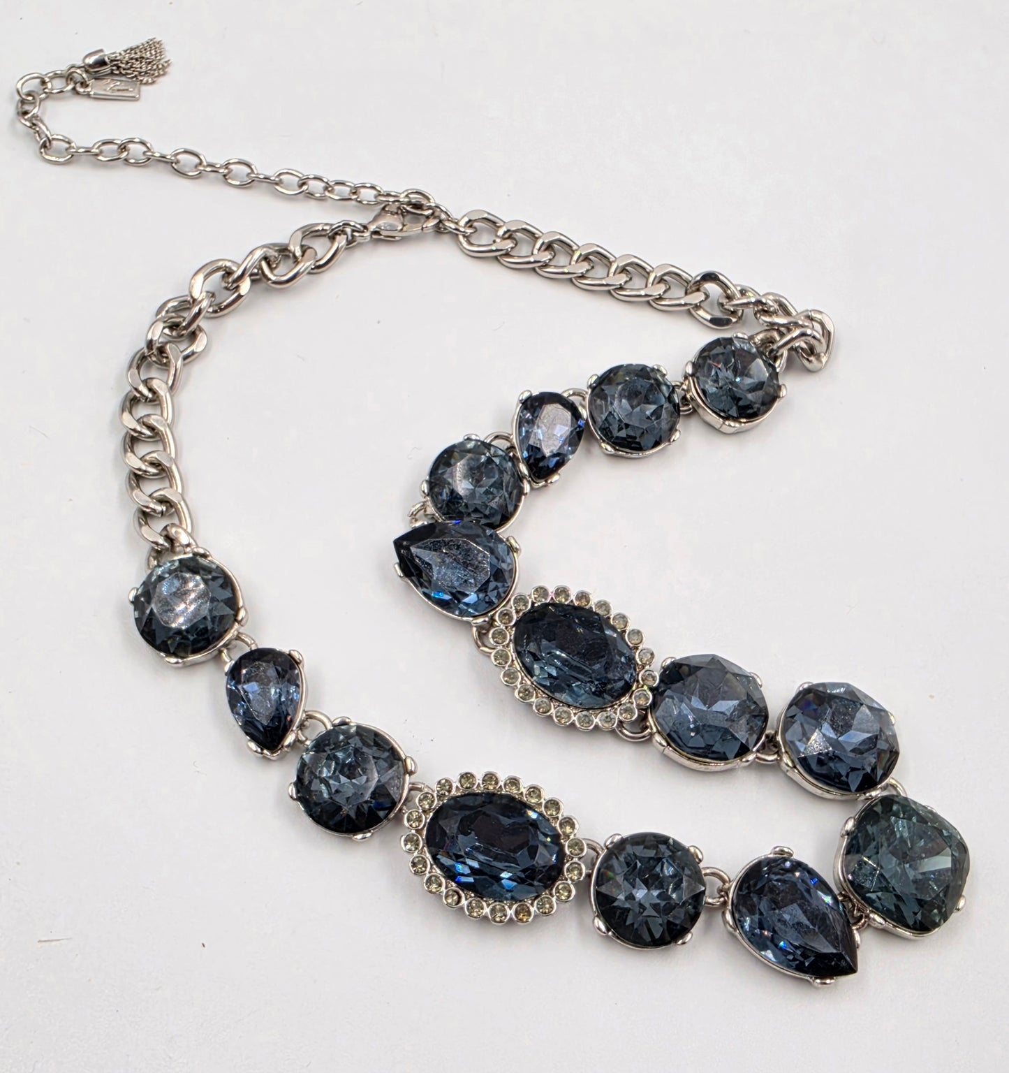 SIMPLY VERA WANG 17"-20" Ocean Blue Rhinestone/Silver Tone Chain Necklace