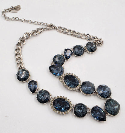 SIMPLY VERA WANG 17"-20" Ocean Blue Rhinestone/Silver Tone Chain Necklace