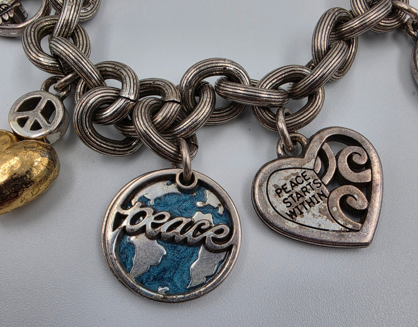 BRIGHTON 8.75" Vintage Multi Charm Peace Bracelet