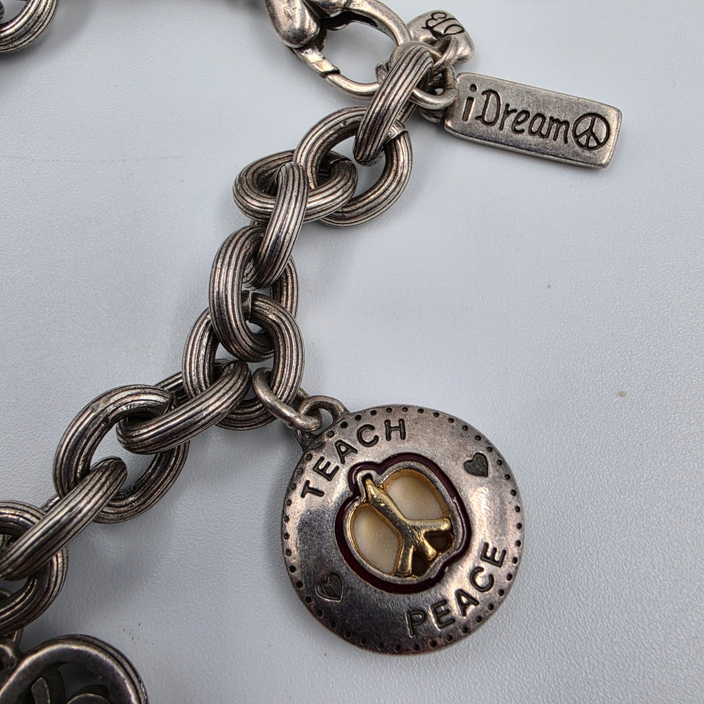 BRIGHTON 8.75" Vintage Multi Charm Peace Bracelet