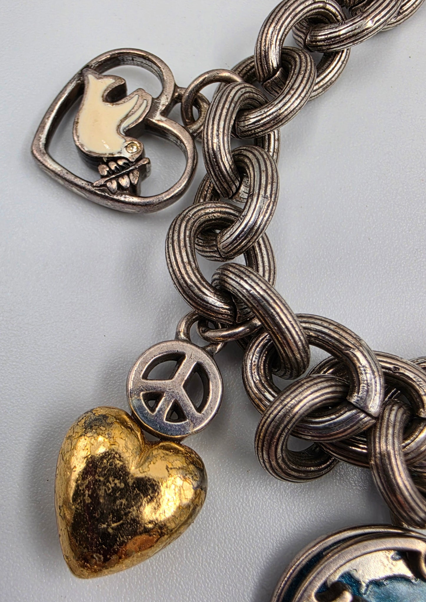 BRIGHTON 8.75" Vintage Multi Charm Peace Bracelet