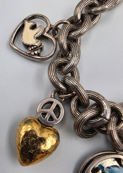 BRIGHTON 8.75" Vintage Multi Charm Peace Bracelet
