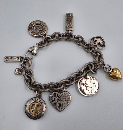 BRIGHTON 8.75" Vintage Multi Charm Peace Bracelet