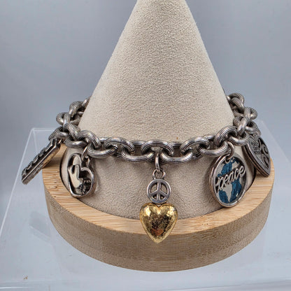 BRIGHTON 8.75" Vintage Multi Charm Peace Bracelet