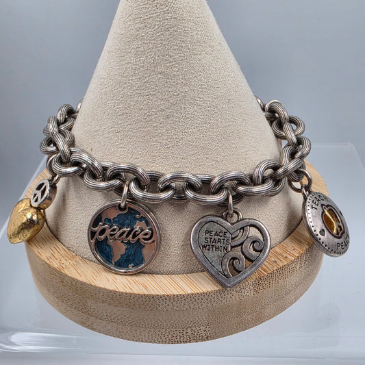 BRIGHTON 8.75" Vintage Multi Charm Peace Bracelet