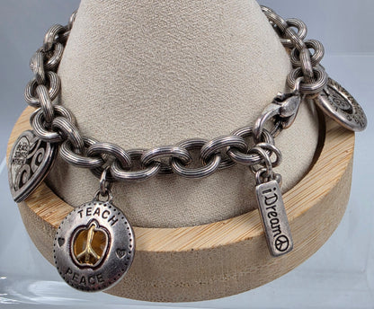 BRIGHTON 8.75" Vintage Multi Charm Peace Bracelet